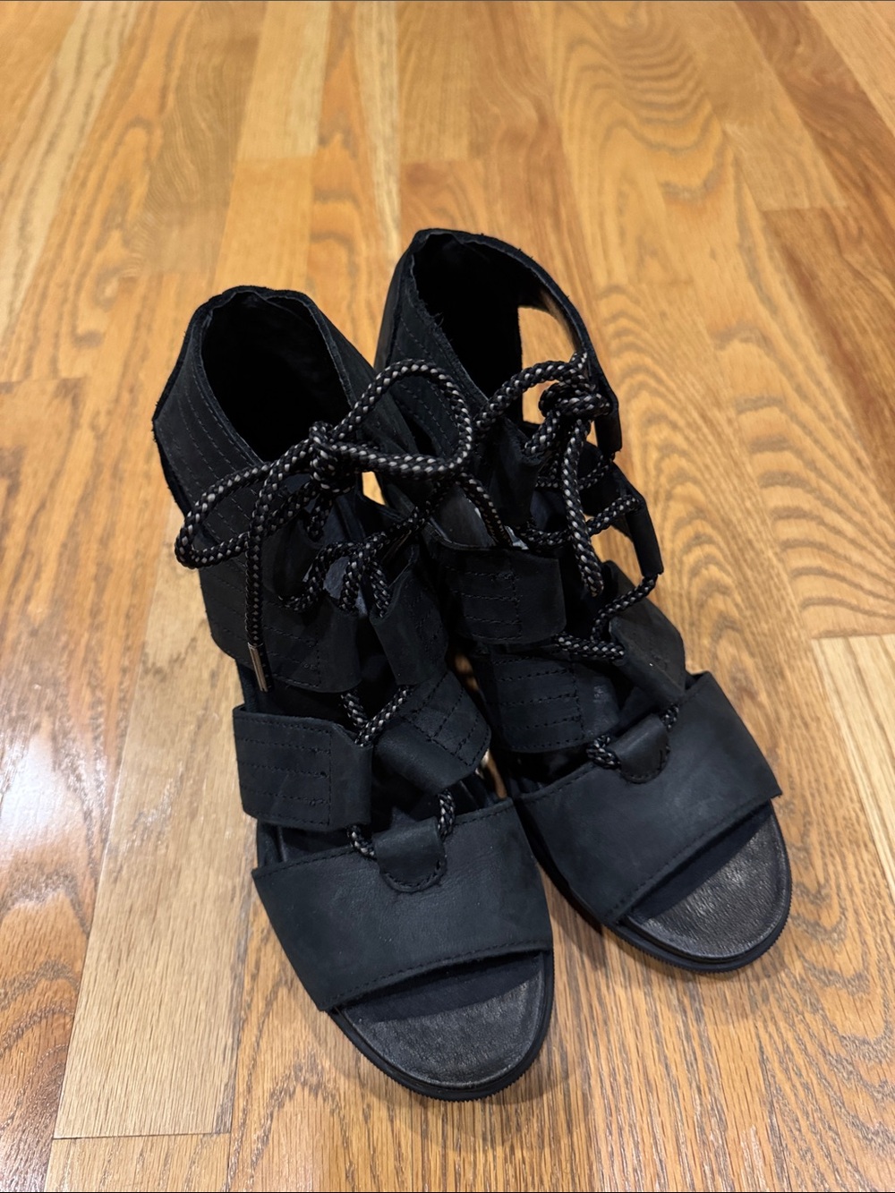 Sorel Black Lace-Up Heeled Sandals